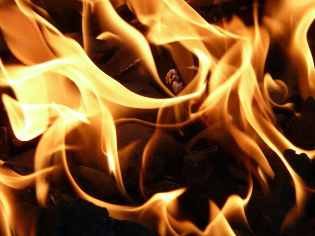 a close up of flames burning